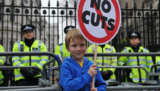 London,-,March,26:,An,Unidentified,Child,Protests,Outside,Downing